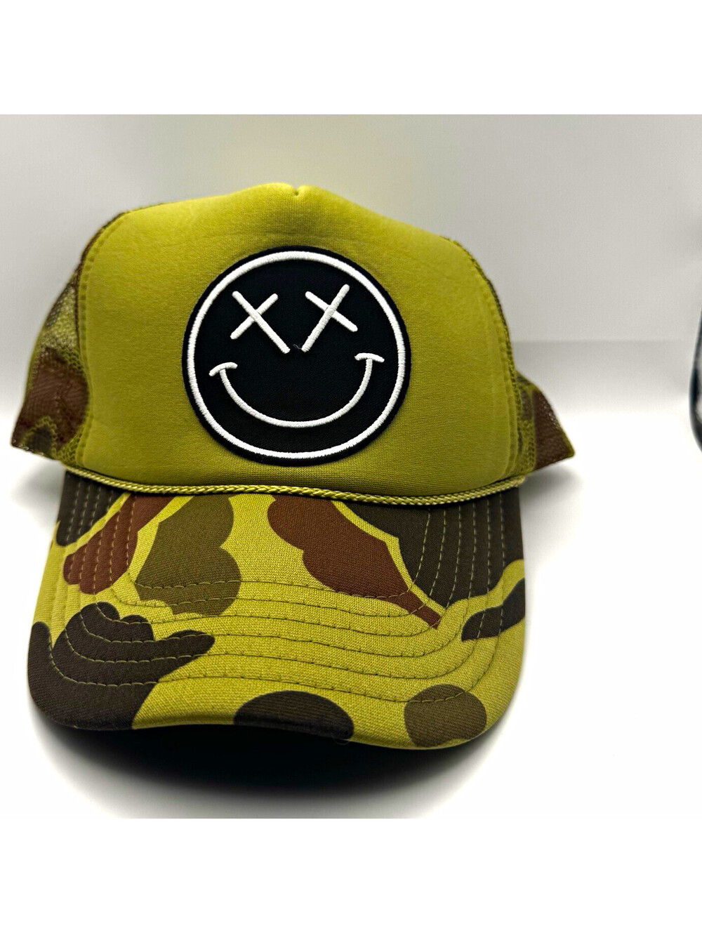 OTTO Camo Trucker Hat Mesh Back Adjustable Snapback Green Brown Smile Patch